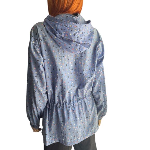 Vintage Northern Reflections Size Med Blue Floral Rain Jacket Hood Windbreaker - Picture 3 of 11